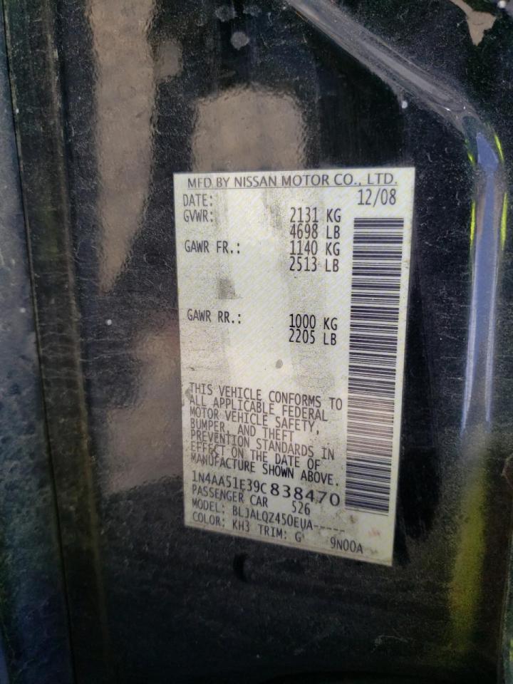 Photo 10 from auction – 2009 NISSAN MAXIMA S with VIN 1N4AA51E39C838470