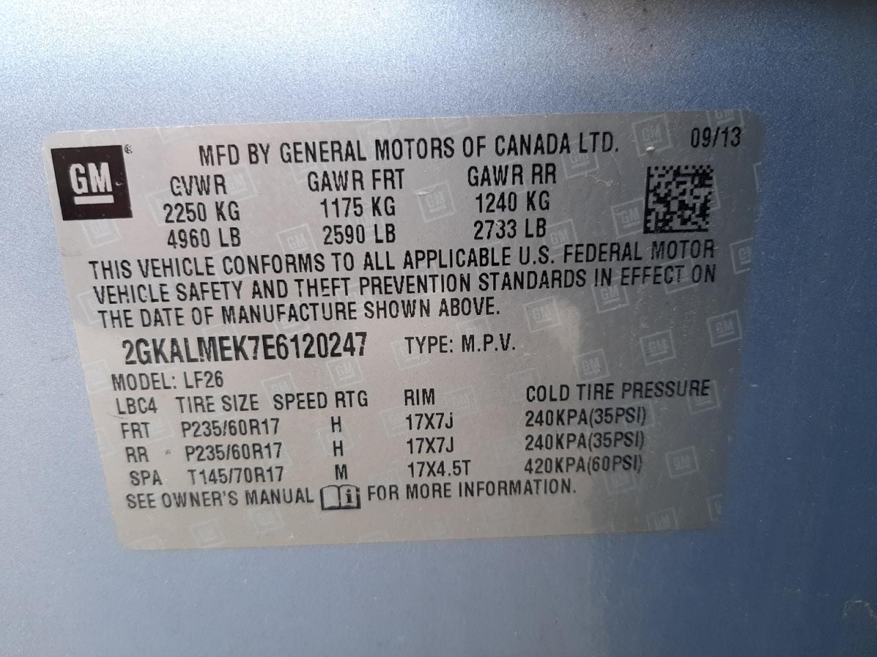 Photo 10 from auction – 2014 GMC TERRAIN SL with VIN 2GKALMEK7E6120247