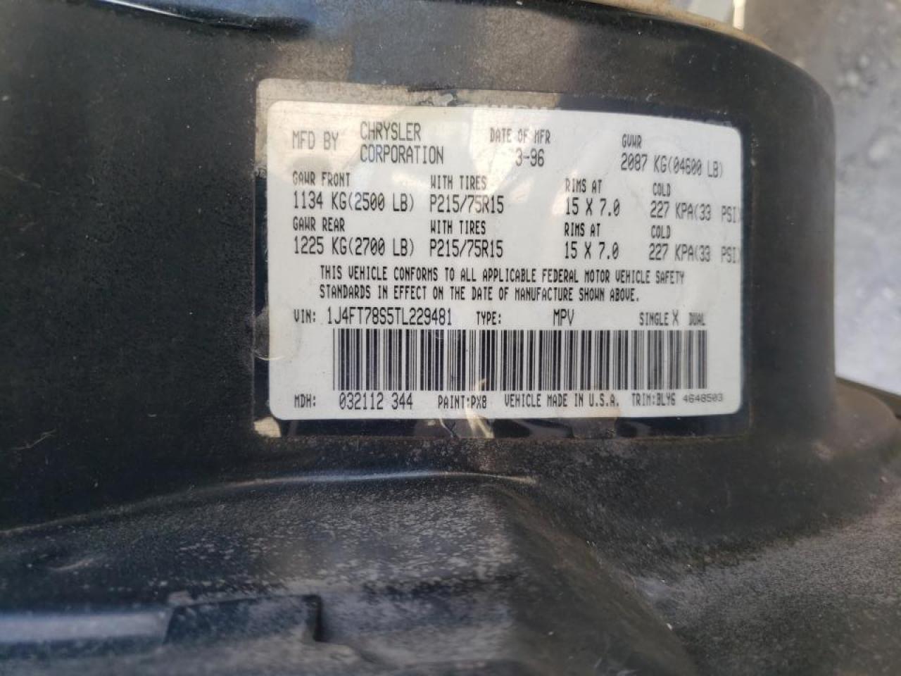 Photo 10 from auction – 1996 JEEP CHEROKEE C with VIN 1J4FT78S5TL229481