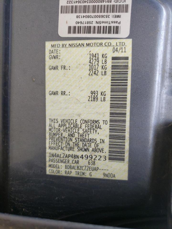 Photo 10 from auction – 2011 NISSAN ALTIMA BAS with VIN 1N4AL2AP4BN499223