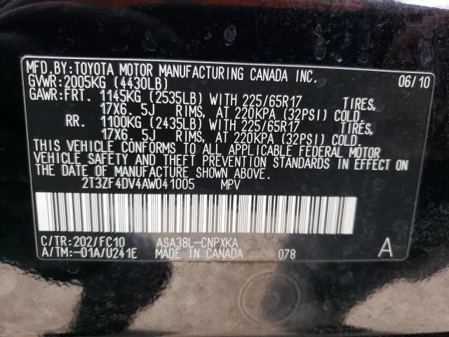 Photo 10 from auction – 2010 TOYOTA RAV4 with VIN 2T3ZF4DV4AW041005