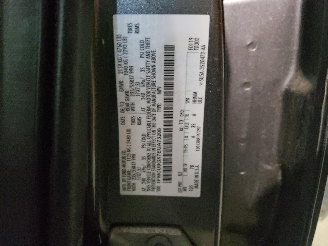 Photo 10 from auction – 2014 FORD ESCAPE SE with VIN 1FMCU9GX7EUA73208