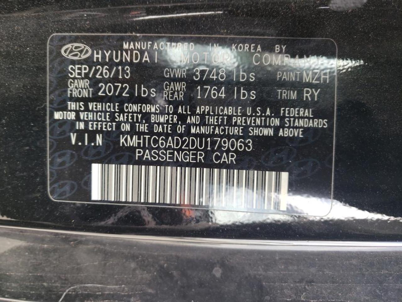 Photo 10 from auction – 2013 HYUNDAI VELOSTER with VIN KMHTC6AD2DU179063