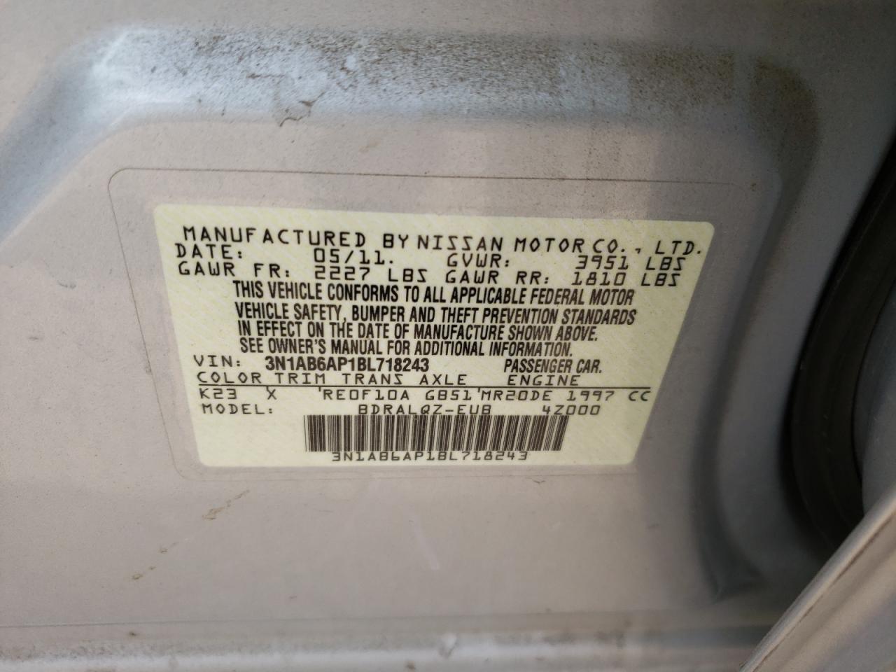 Photo 10 from auction – 2011 NISSAN SENTRA 2.0 with VIN 3N1AB6AP1BL718243
