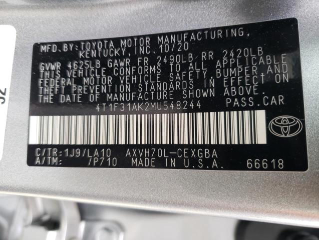 Photo 10 from auction – 2021 TOYOTA CAMRY XLE with VIN 4T1F31AK2MU548244