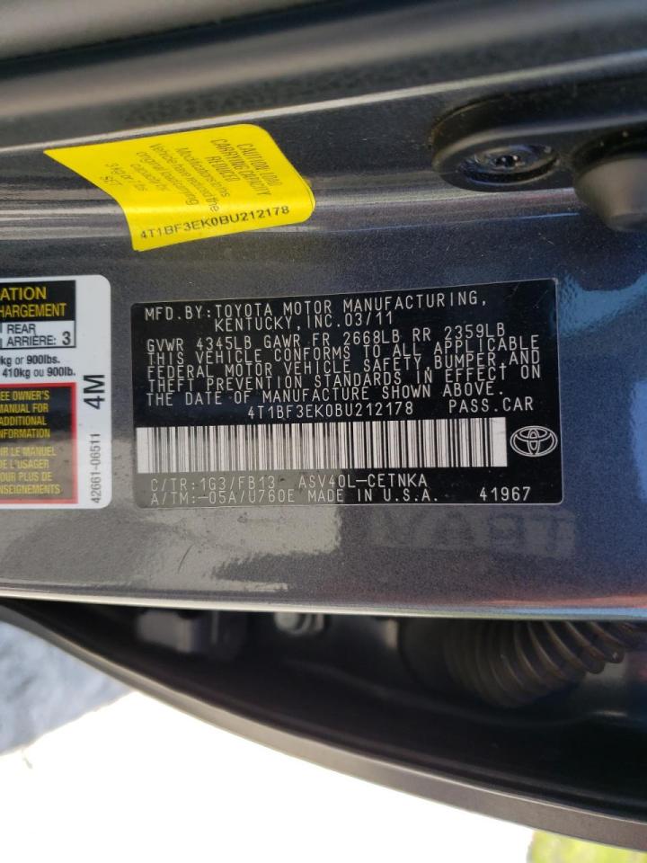 Photo 10 from auction – 2011 TOYOTA CAMRY BASE with VIN 4T1BF3EK0BU212178