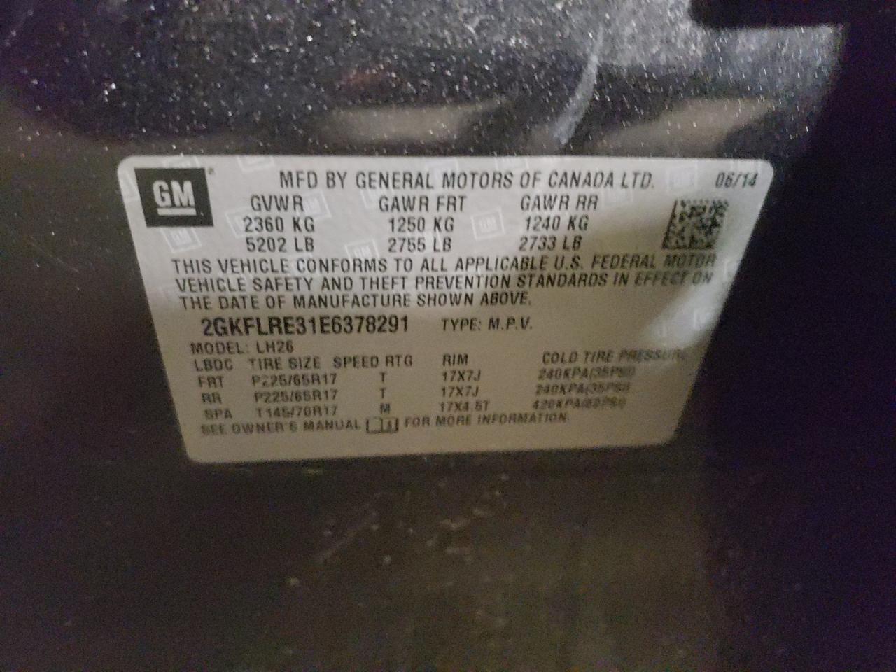Photo 10 from auction – 2014 GMC TERRAIN SL with VIN 2GKFLRE31E6378291