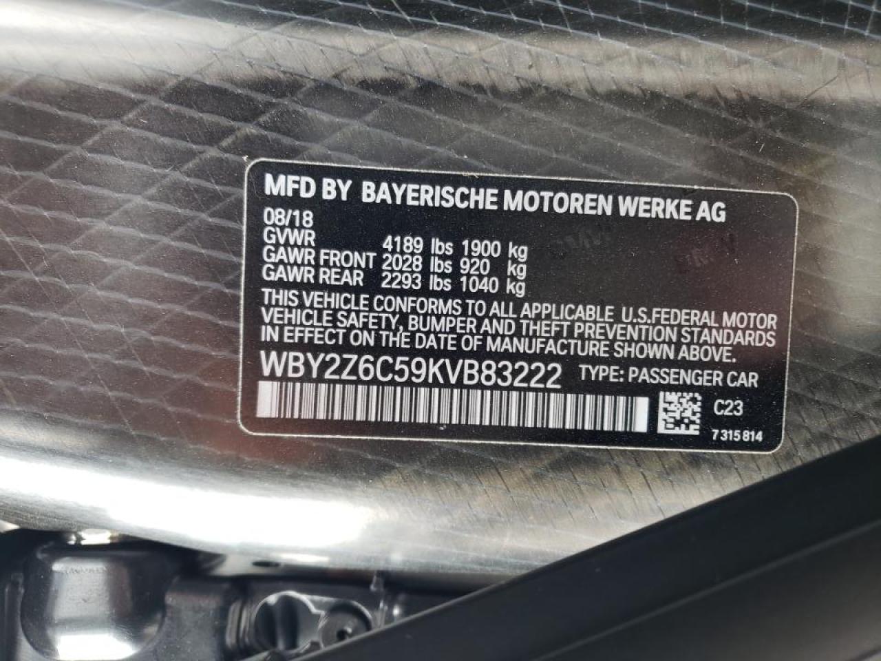 Photo 10 from auction – 2019 BMW I8 with VIN WBY2Z6C59KVB83222