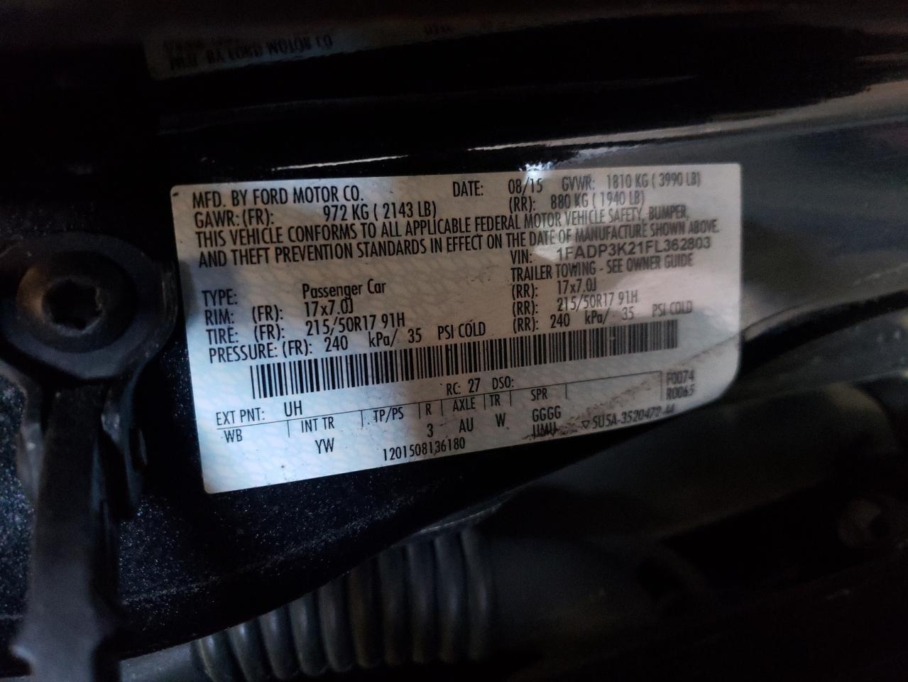 Photo 10 from auction – 2015 FORD FOCUS with VIN 1FADP3K21FL362803