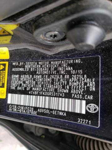 Photo 10 from auction – 2016 TOYOTA CAMRY LE with VIN 4T4BF1FK0GR531743