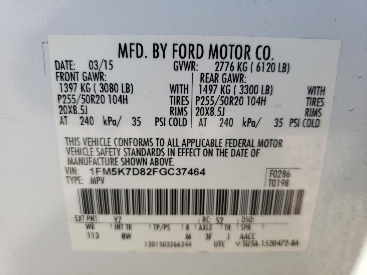 Photo 10 from auction – 2015 FORD EXPLORER X with VIN 1FM5K7D82FGC37464