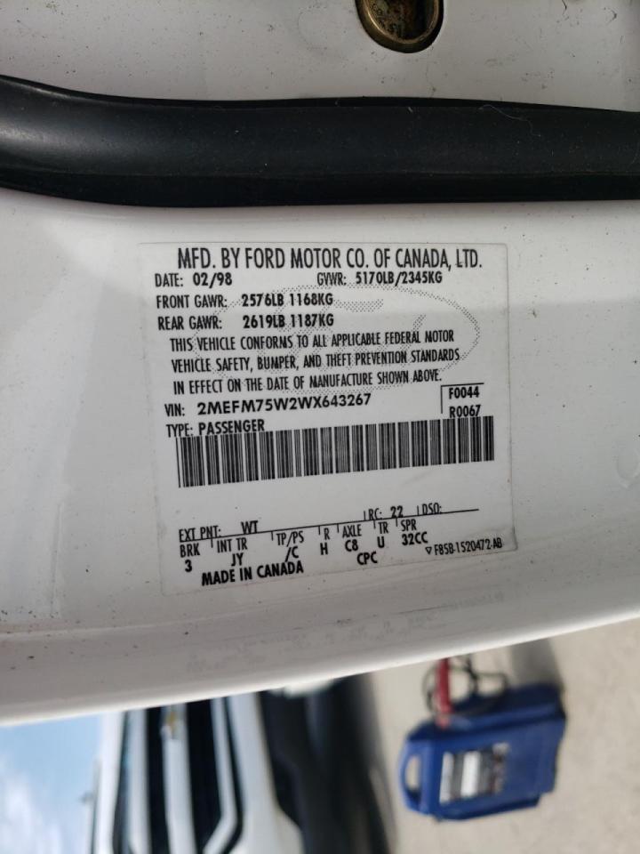 Photo 10 from auction – 1998 MERCURY GRAND MARQ with VIN 2MEFM75W2WX643267