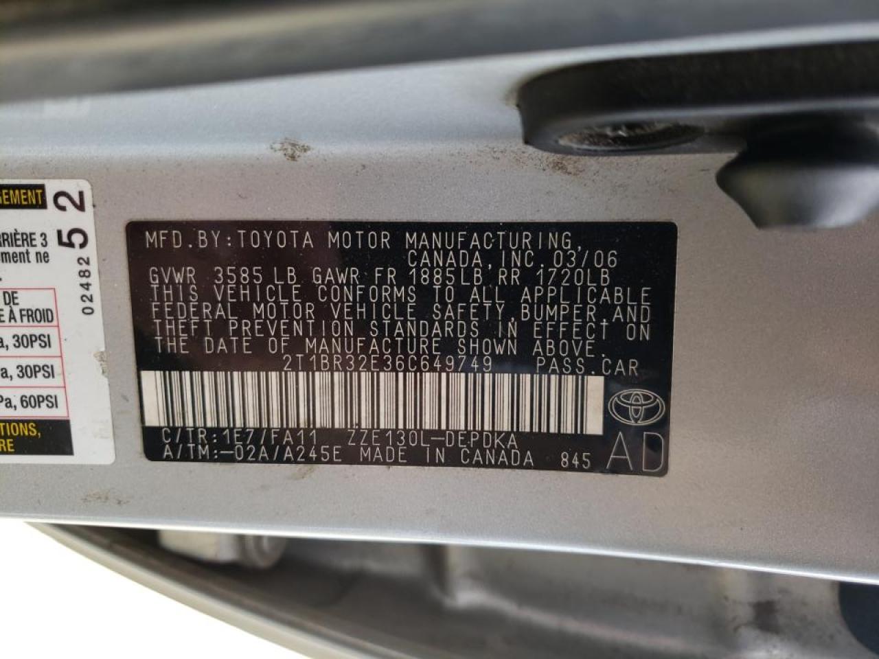 Photo 10 from auction – 2006 TOYOTA COROLLA CE with VIN 2T1BR32E36C649749