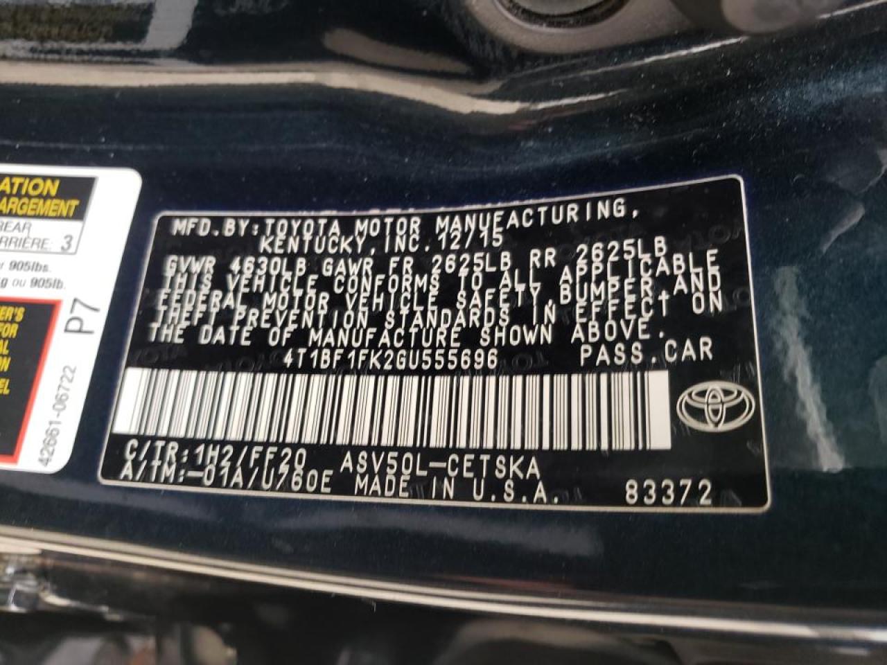 Photo 10 from auction – 2016 TOYOTA CAMRY LE with VIN 4T1BF1FK2GU555696