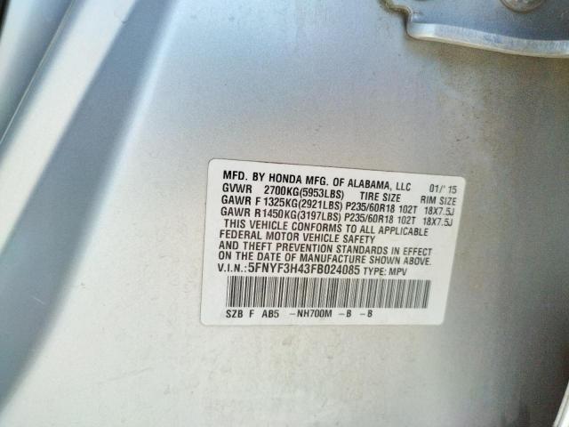 Photo 10 from auction – 2015 HONDA PILOT EX with VIN 5FNYF3H43FB024085