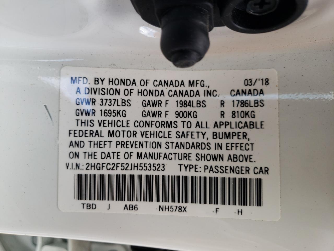 Photo 10 from auction – 2018 HONDA CIVIC LX with VIN 2HGFC2F52JH553523
