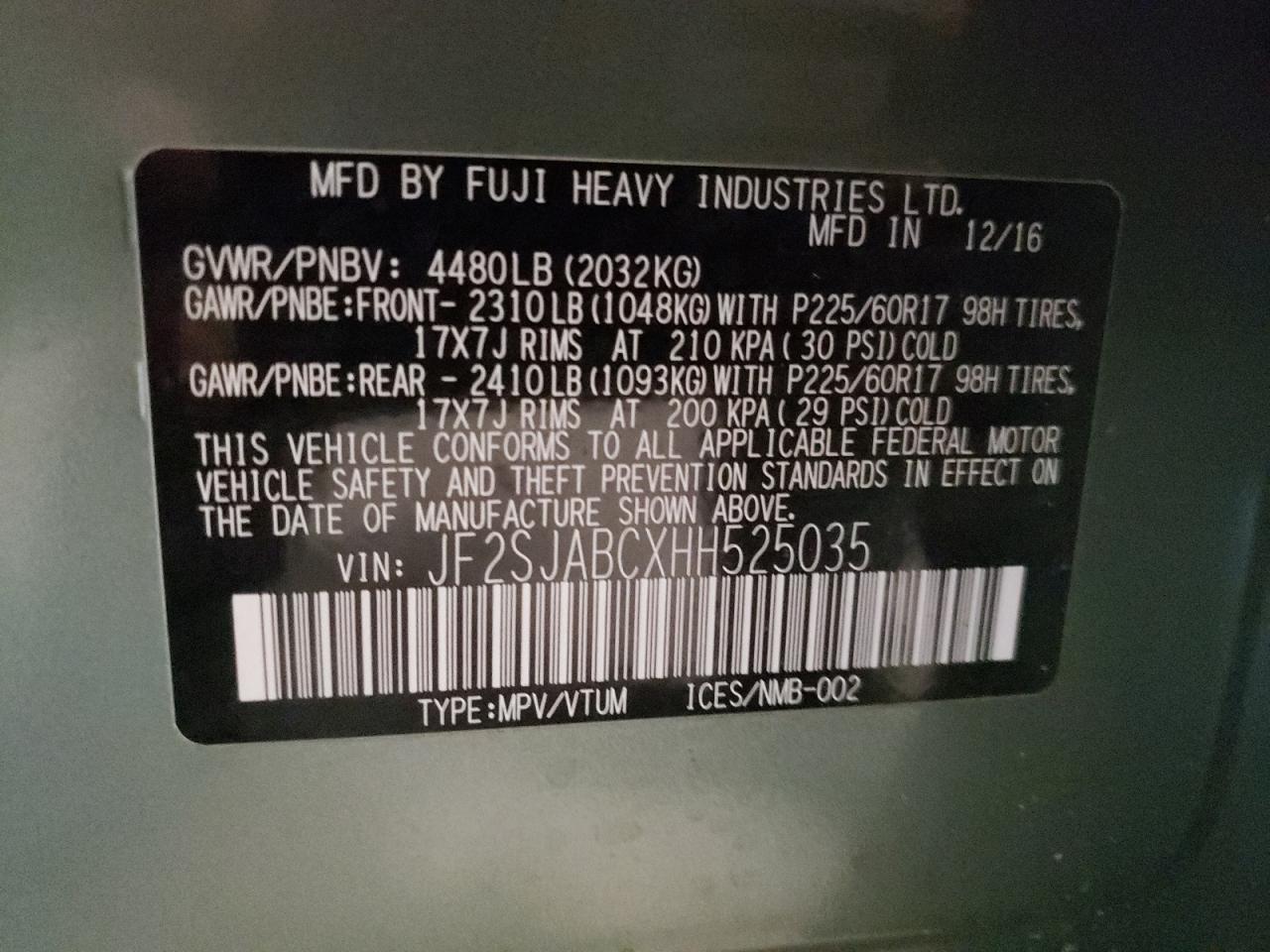 Photo 10 from auction – 2017 SUBARU FORESTER 2 with VIN JF2SJABCXHH525035