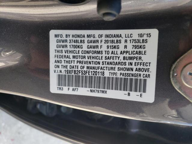 Photo 10 from auction – 2015 HONDA CIVIC LX with VIN 19XFB2F53FE120118