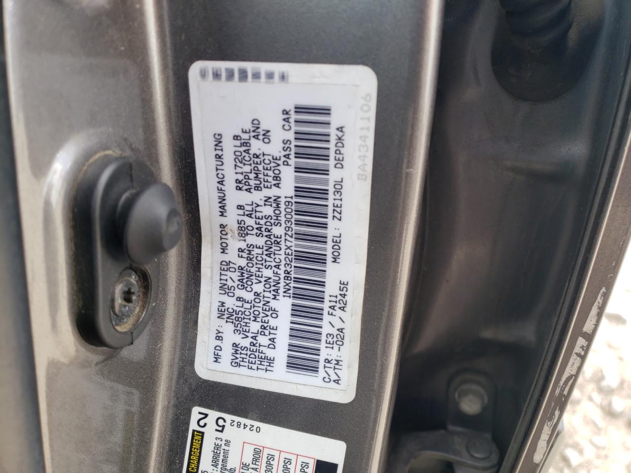 Photo 10 from auction – 2007 TOYOTA COROLLA CE with VIN 1NXBR32EX7Z930091