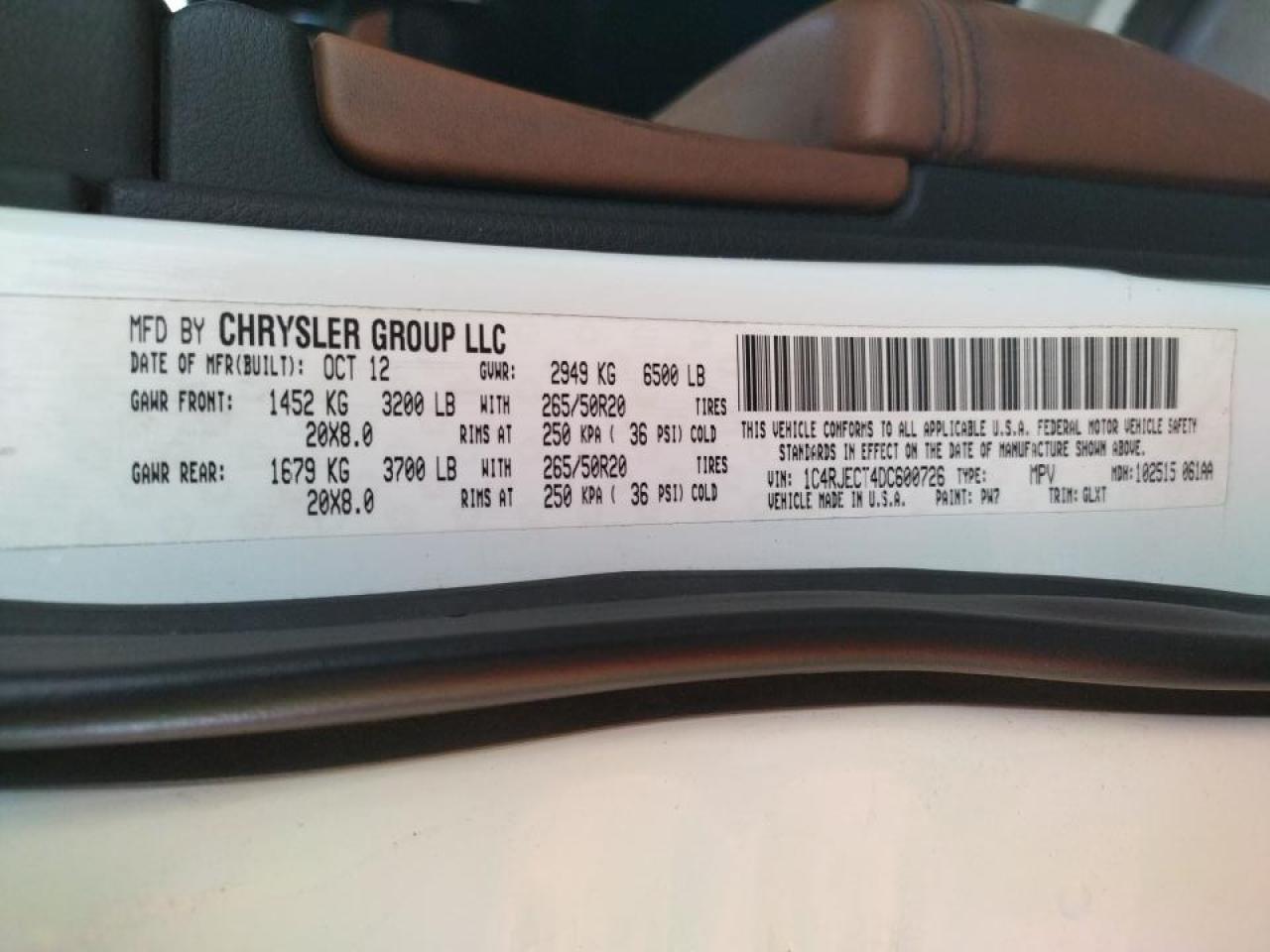 Photo 10 from auction – 2013 JEEP GRAND CHER with VIN 1C4RJECT4DC600726