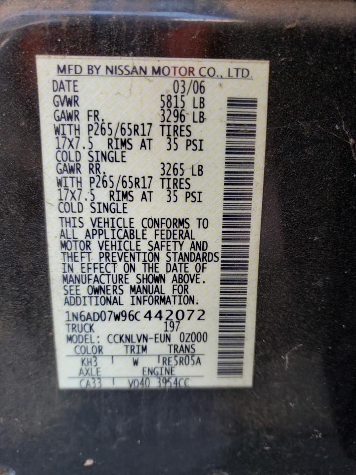 Photo 10 from auction – 2006 NISSAN FRONTIER C with VIN 1N6AD07W96C442072