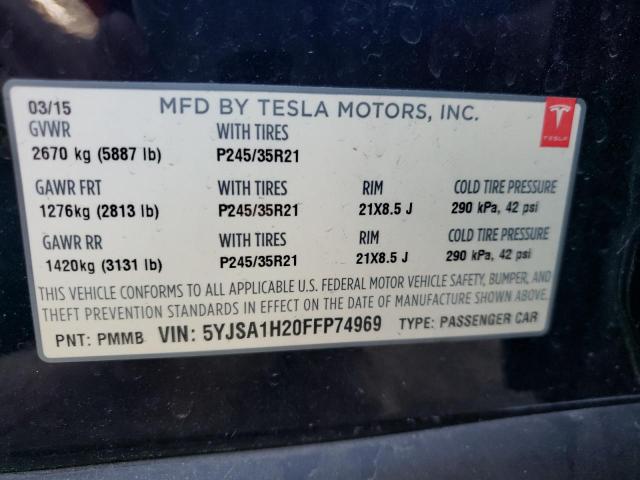 Photo 10 from auction – 2015 TESLA MODEL S 85 with VIN 5YJSA1H20FFP74969