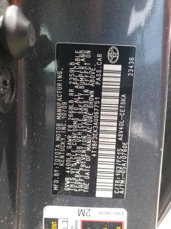 Photo 10 from auction – 2010 TOYOTA CAMRY BASE with VIN 4T1BF3EK3AU067751