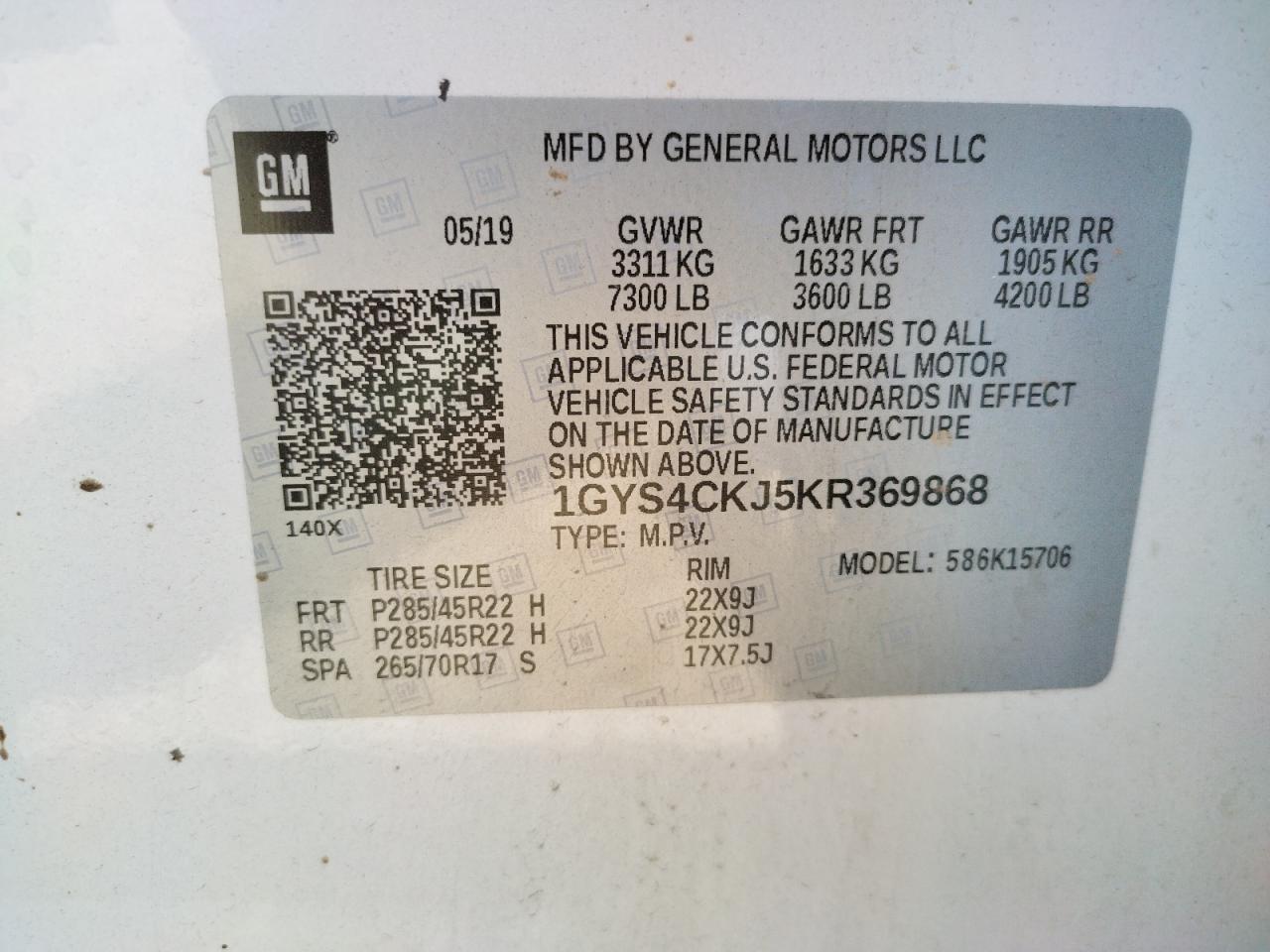 Photo 10 from auction – 2019 CADILLAC ESCALADE P with VIN 1GYS4CKJ5KR369868