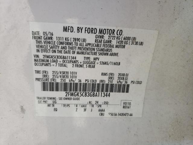 Photo 10 from auction – 2016 FORD FLEX SEL with VIN 2FMGK5C83GBA11344