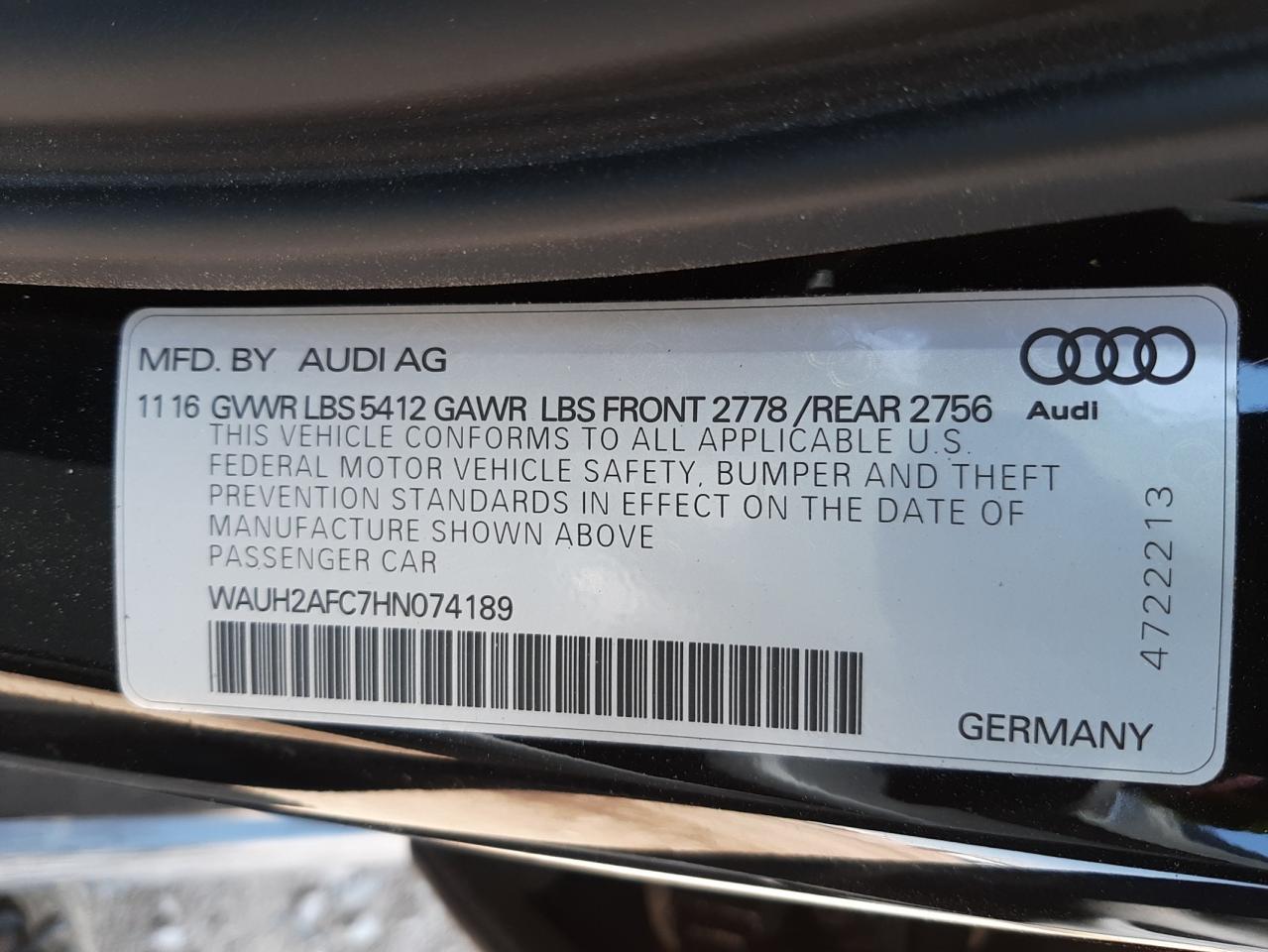Photo 10 from auction – 2017 AUDI A6 PRESTIG with VIN WAUH2AFC7HN074189