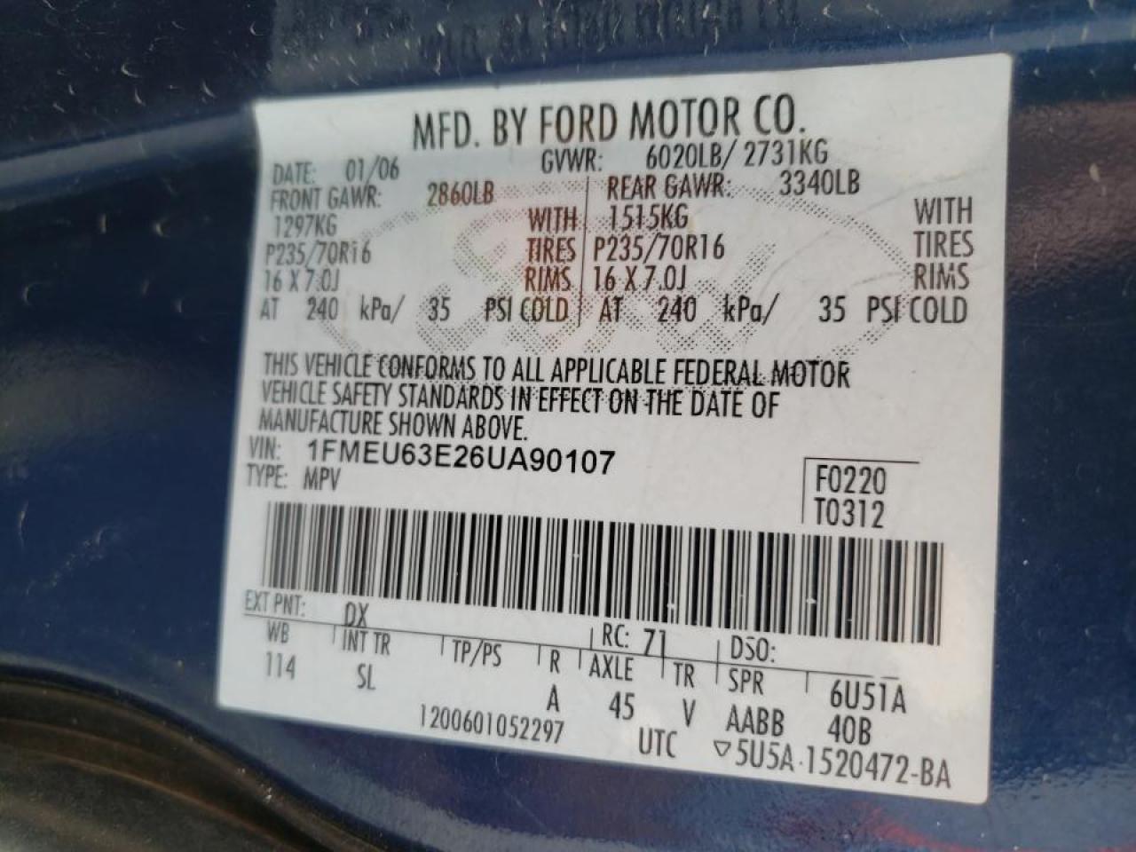 Photo 10 from auction – 2006 FORD EXPLORER X with VIN 1FMEU63E26UA90107