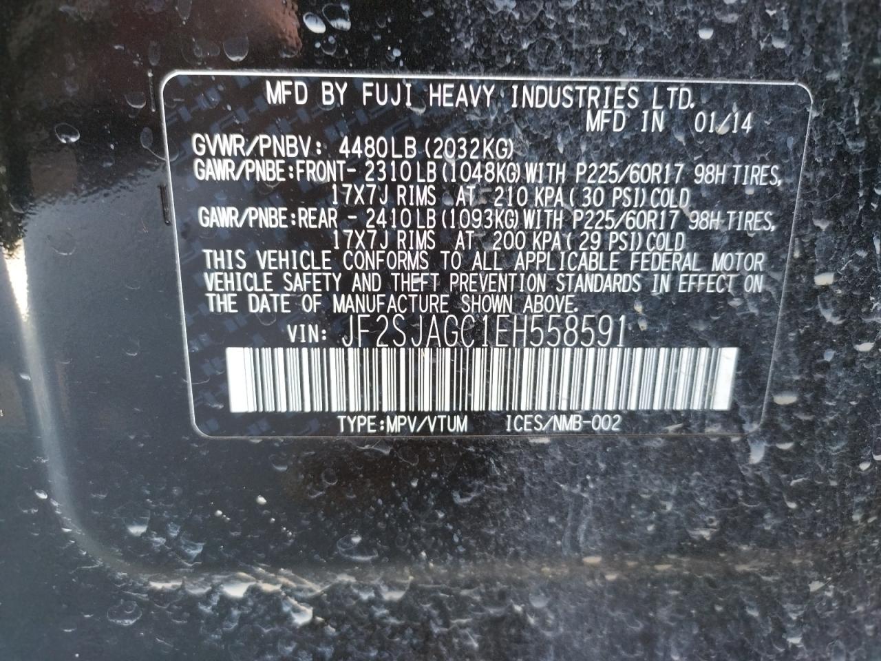 Photo 10 from auction – 2014 SUBARU FORESTER 2 with VIN JF2SJAGC1EH558591