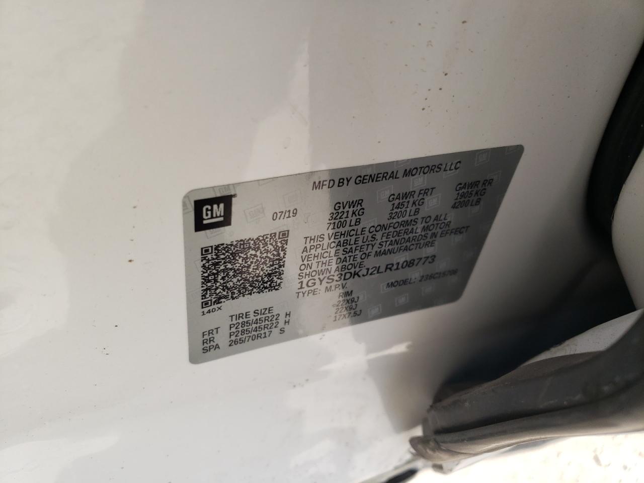 Photo 10 from auction – 2020 CADILLAC ESCALADE P with VIN 1GYS3DKJ2LR108773