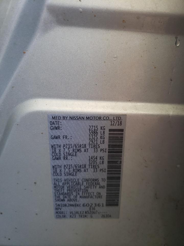 Photo 10 from auction – 2019 NISSAN PATHFINDER with VIN 5N1DR2MN8KC602361