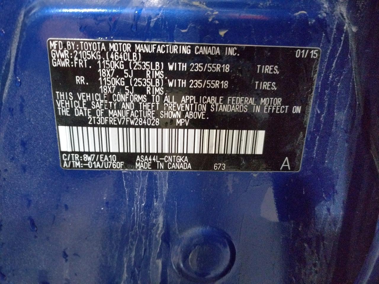 Photo 10 from auction – 2015 TOYOTA RAV4 LIMIT with VIN 2T3DFREV7FW284028