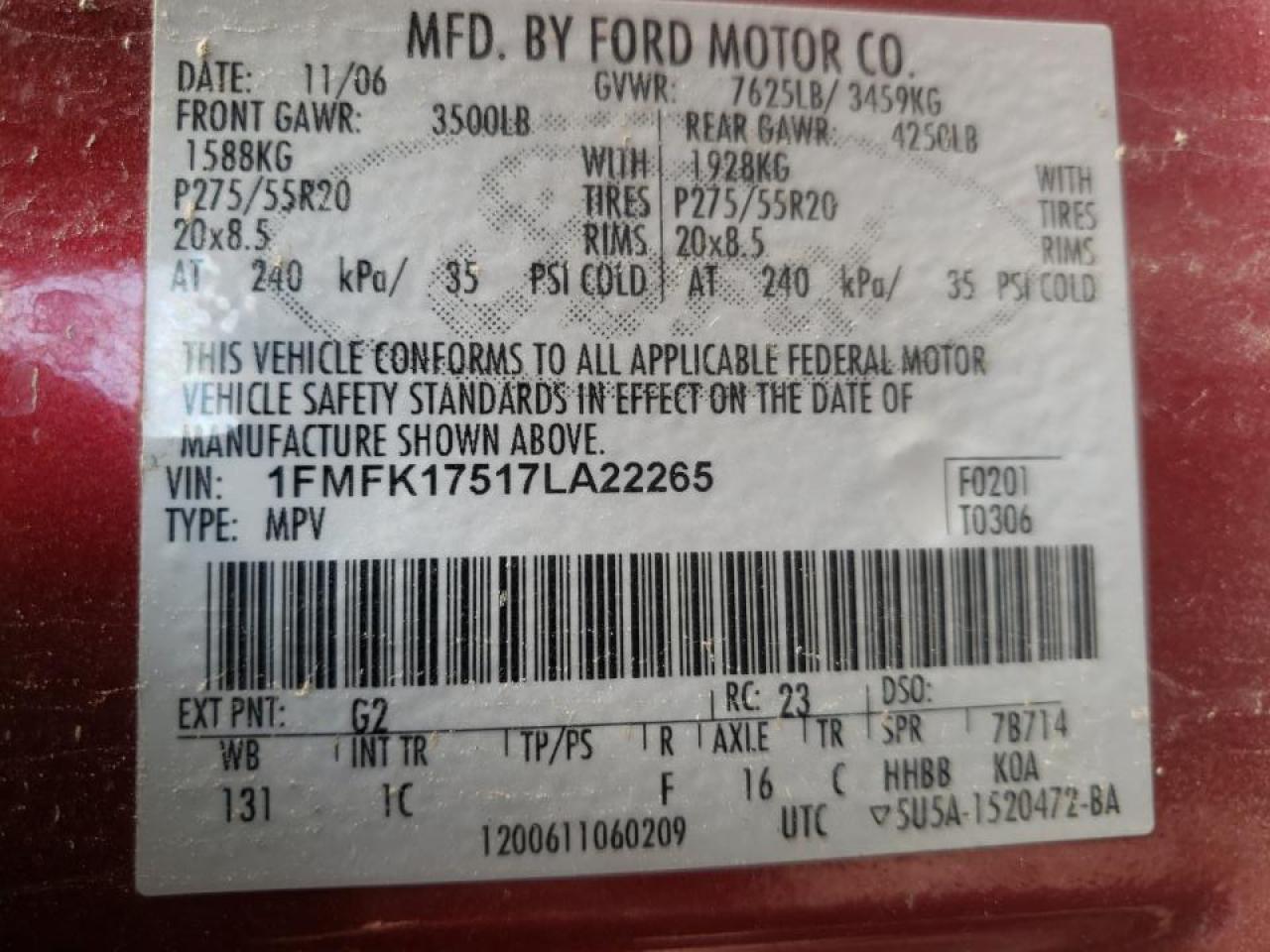 Photo 10 from auction – 2007 FORD EXPEDITION with VIN 1FMFK17517LA22265