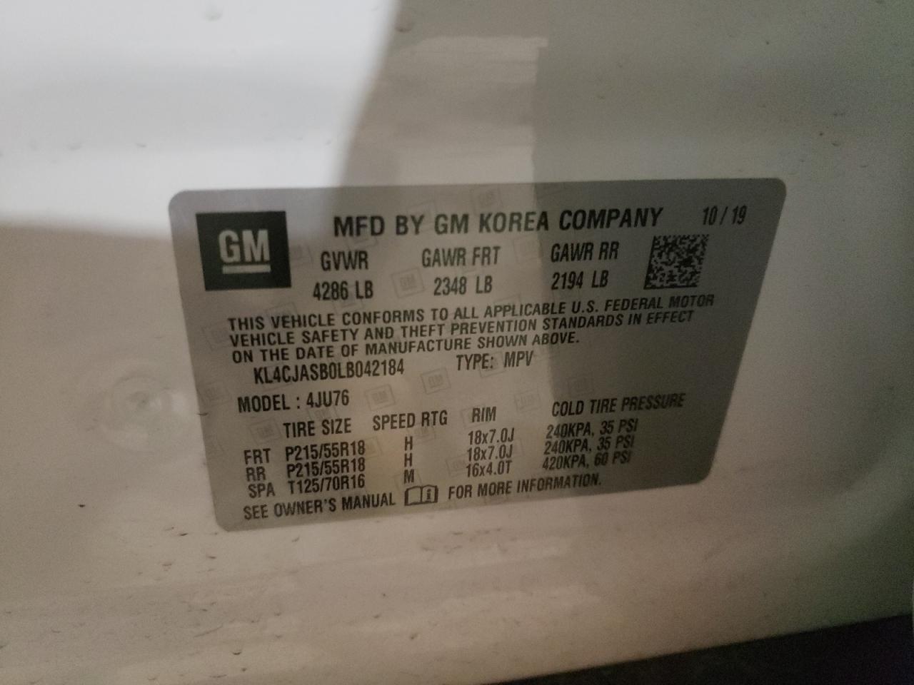 Photo 10 from auction – 2020 BUICK ENCORE PRE with VIN KL4CJASB0LB042184