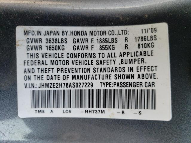 Photo 10 from auction – 2010 HONDA INSIGHT EX with VIN JHMZE2H78AS027229