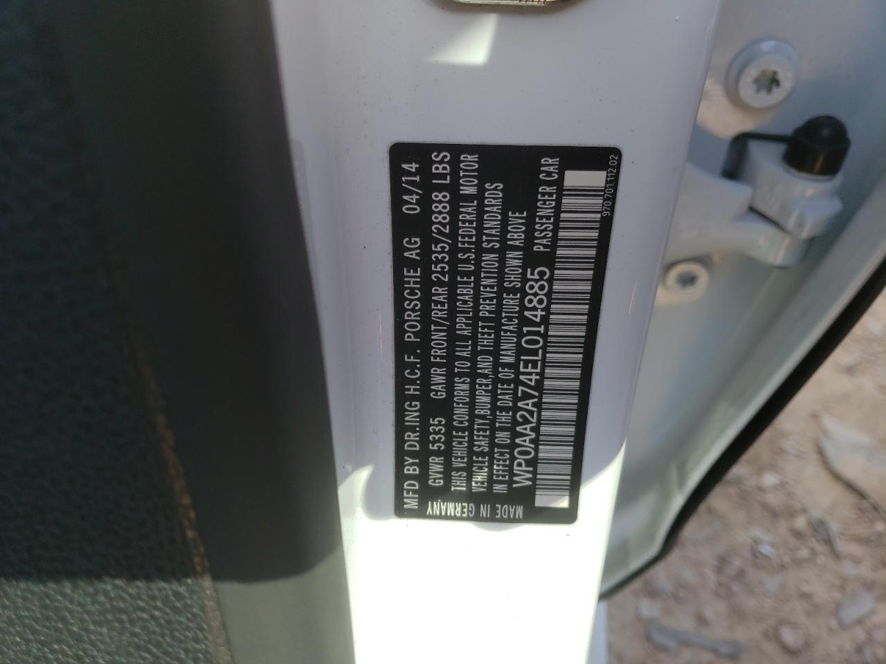 Photo 10 from auction – 2014 PORSCHE PANAMERA 2 with VIN WP0AA2A74EL014885