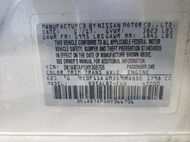 Photo 10 from auction – 2017 NISSAN SENTRA S with VIN 3N1AB7AP5HY366706