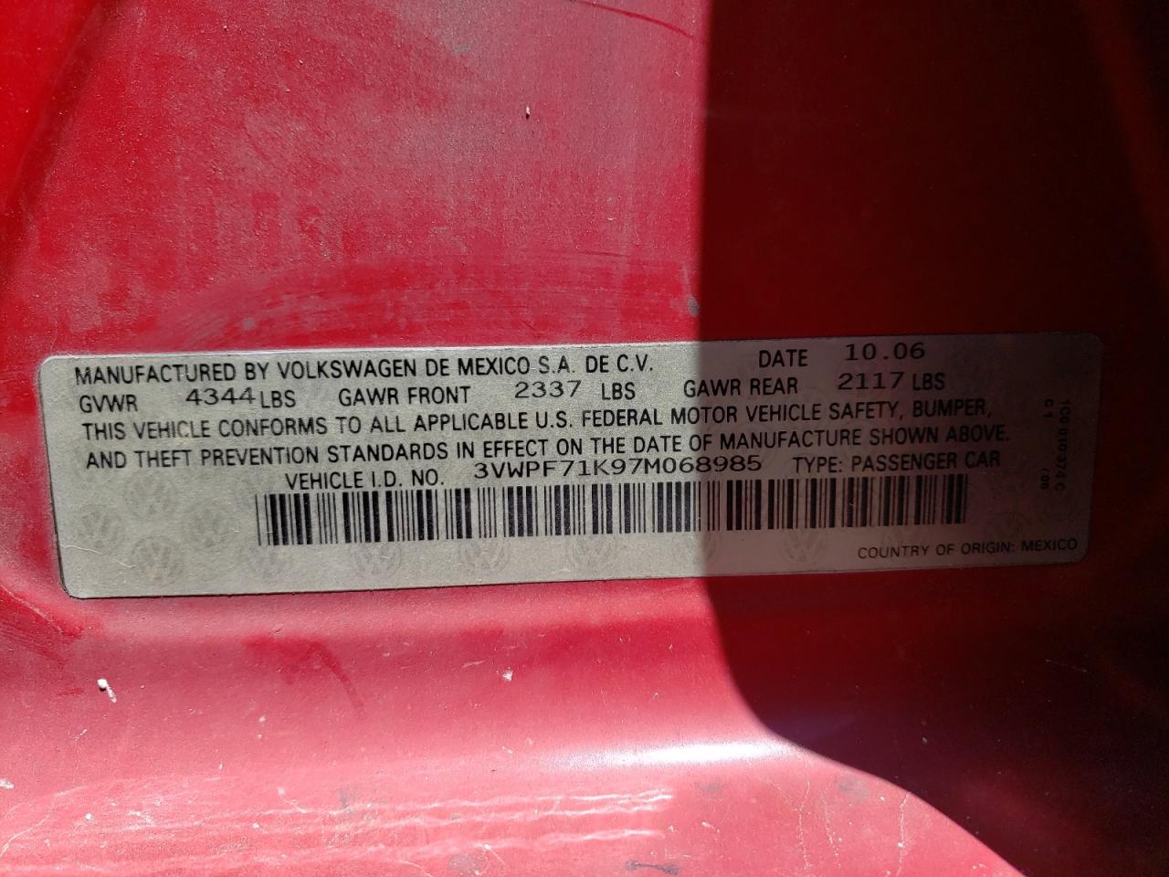 Zdjęcie 10 z aukcji – 2007 VOLKSWAGEN JETTA 2.5 z VIN 3VWPF71K97M068985