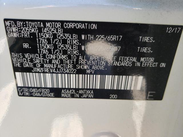 Photo 10 from auction – 2018 TOYOTA RAV4 LE with VIN JTMZFREV4JJ734022