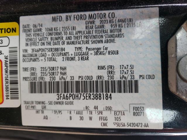 Photo 10 from auction – 2014 FORD FUSION SE with VIN 3FA6P0H75ER388184
