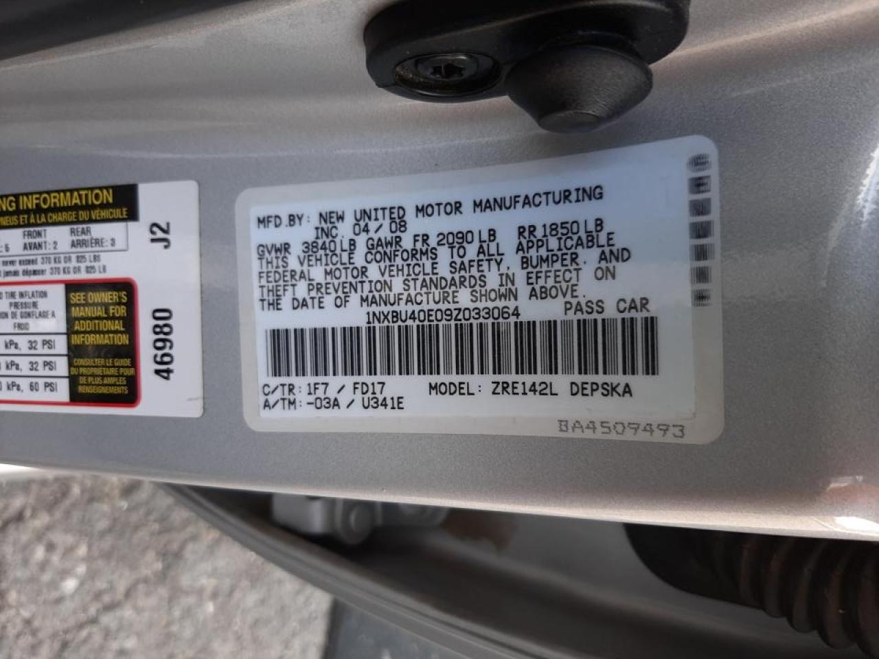 Photo 10 from auction – 2009 TOYOTA COROLLA BA with VIN 1NXBU40E09Z033064