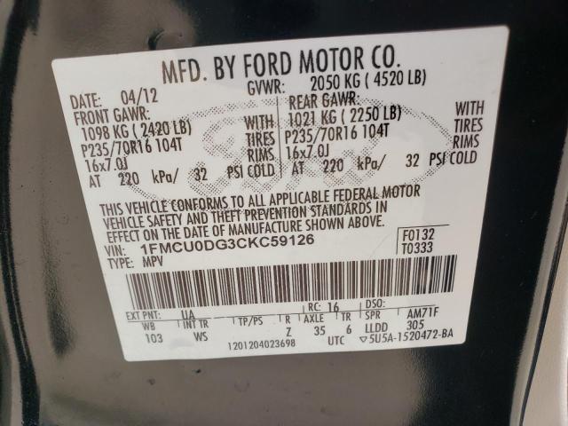 Photo 10 from auction – 2012 FORD ESCAPE XLT with VIN 1FMCU0DG3CKC59126