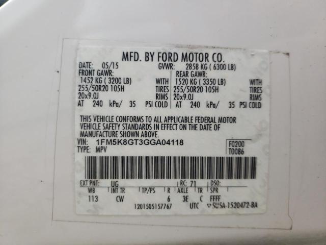 Photo 10 from auction – 2016 FORD EXPLORER S with VIN 1FM5K8GT3GGA04118