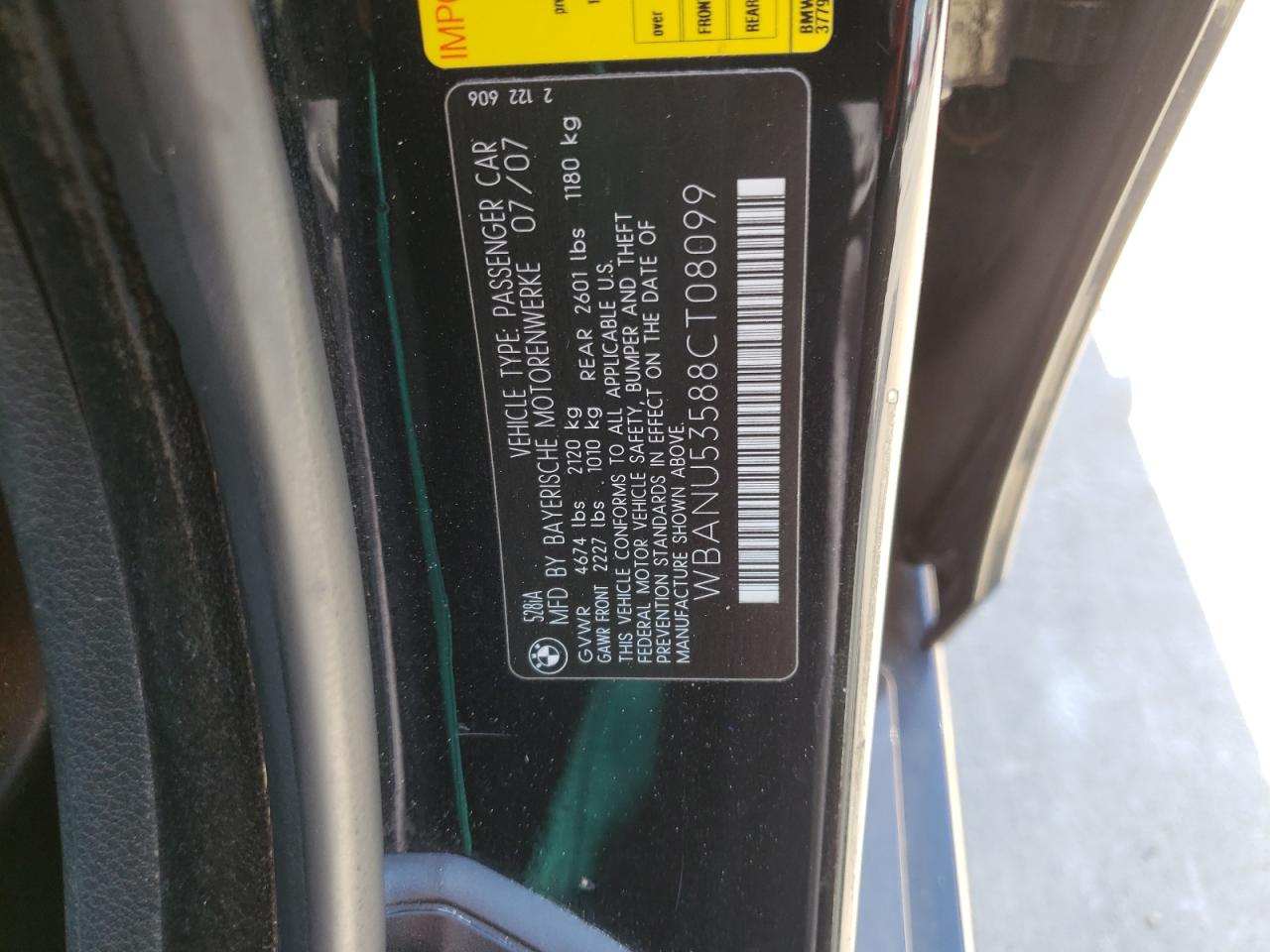 Photo 10 from auction – 2008 BMW 528 I with VIN WBANU53588CT08099