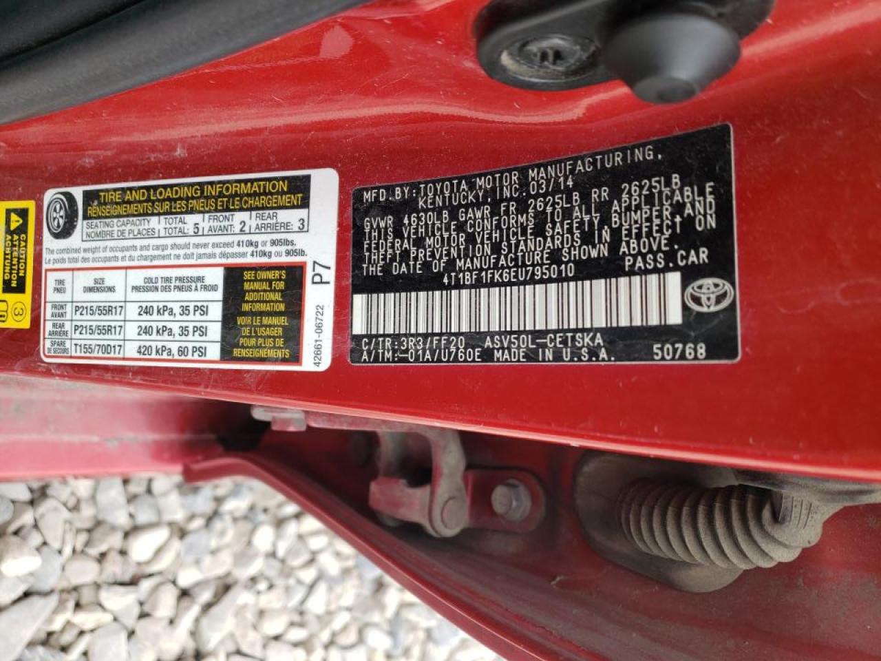 Photo 10 from auction – 2014 TOYOTA CAMRY L with VIN 4T1BF1FK6EU795010