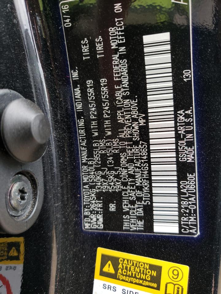 Photo 10 from auction – 2016 TOYOTA HIGHLANDER with VIN 5TDYKRFH4GS148657