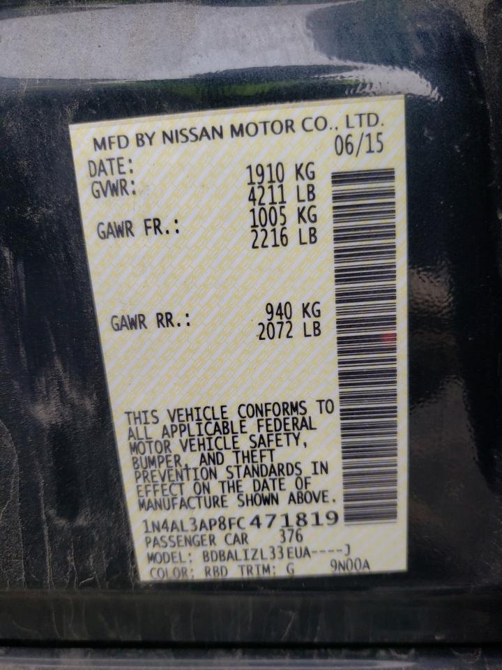 Photo 10 from auction – 2015 NISSAN ALTIMA 2.5 with VIN 1N4AL3AP8FC471819